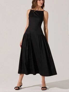 ASTR The Label High Square Neck Midi Dress Black Cotton ADR102634 Minimalist L